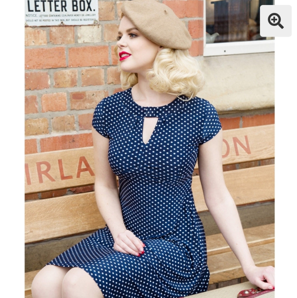 Navy blue and white polka dot Lindy bop dress